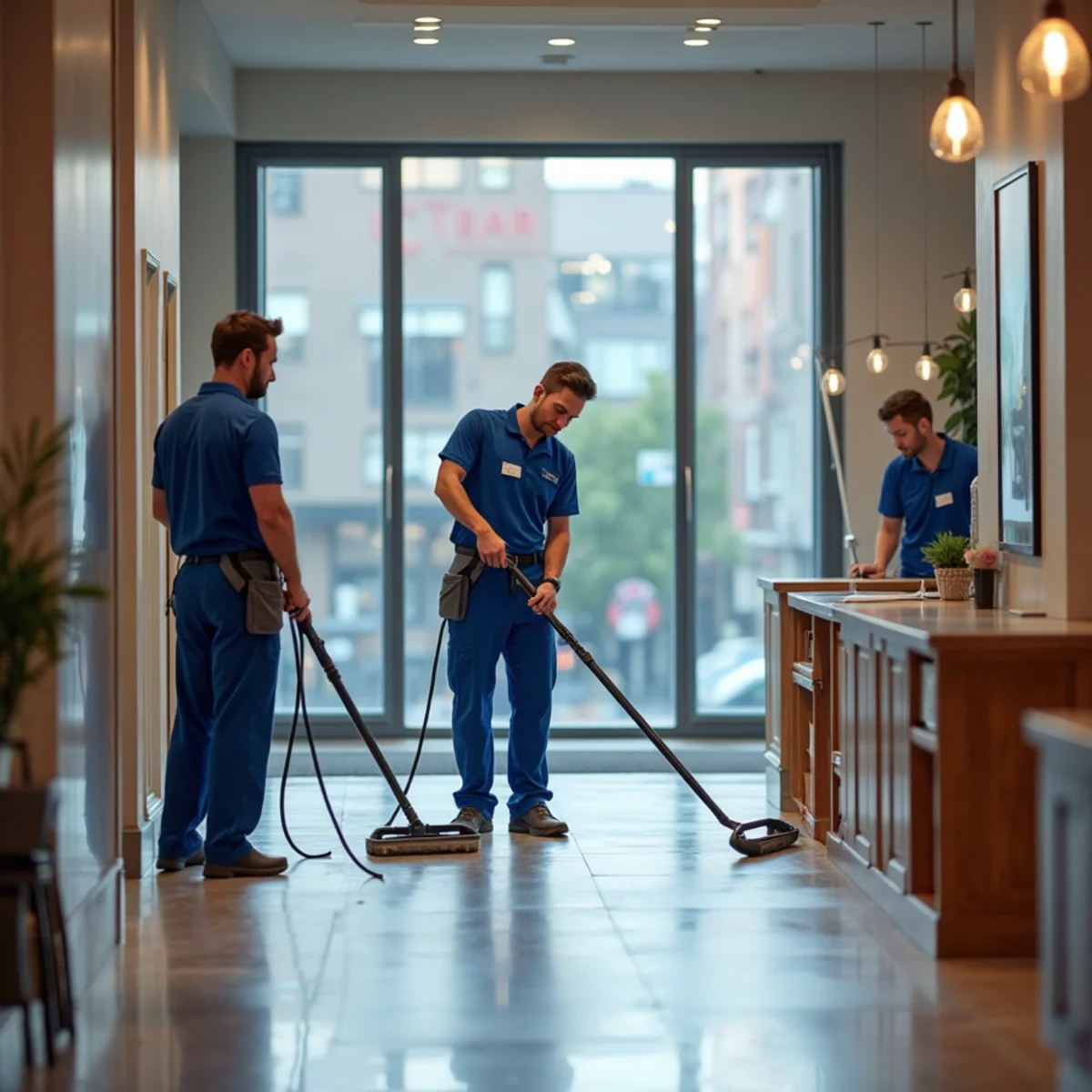 Commercial cleaner maintaining a New York business space