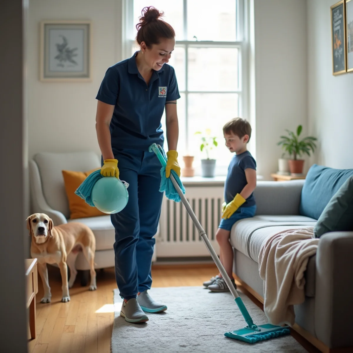 Eco-friendly cleaning in a New York home with a child and pet