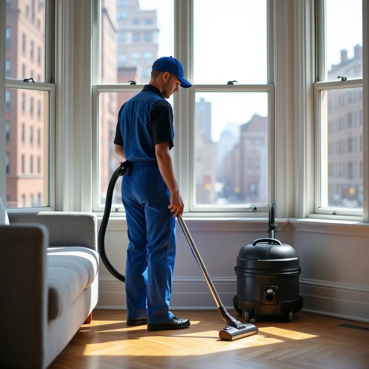 Professional house cleaning service in a New York City apartment