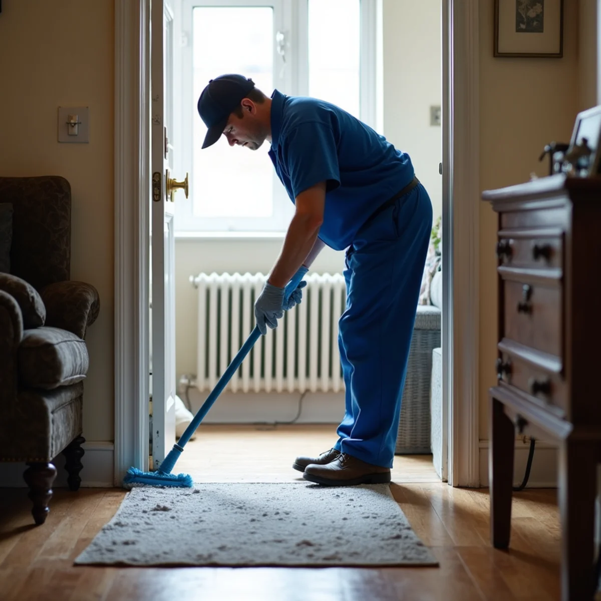 Winter entry floor cleaning in a New York apartment