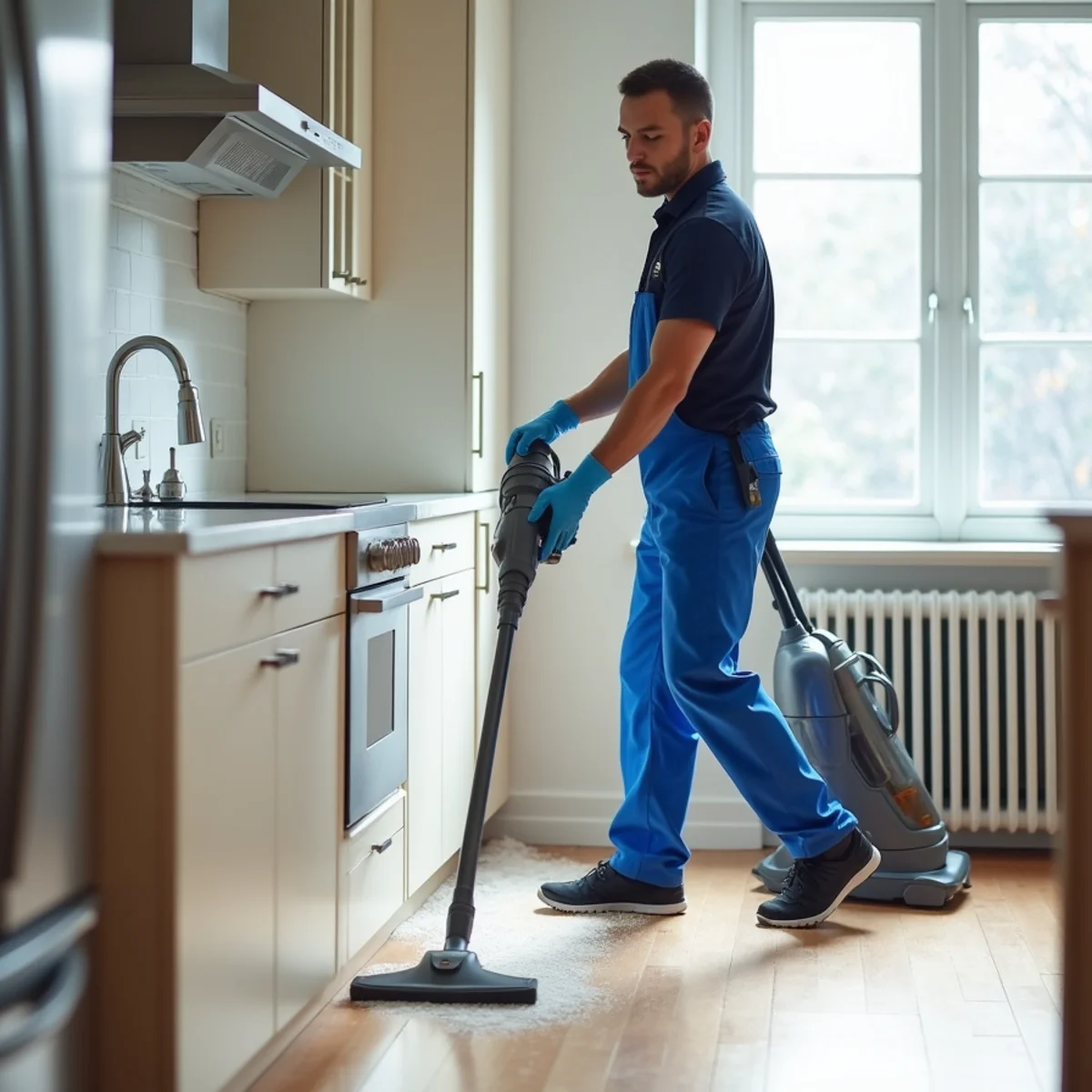Fine renovation dust being cleaned from a New York apartment